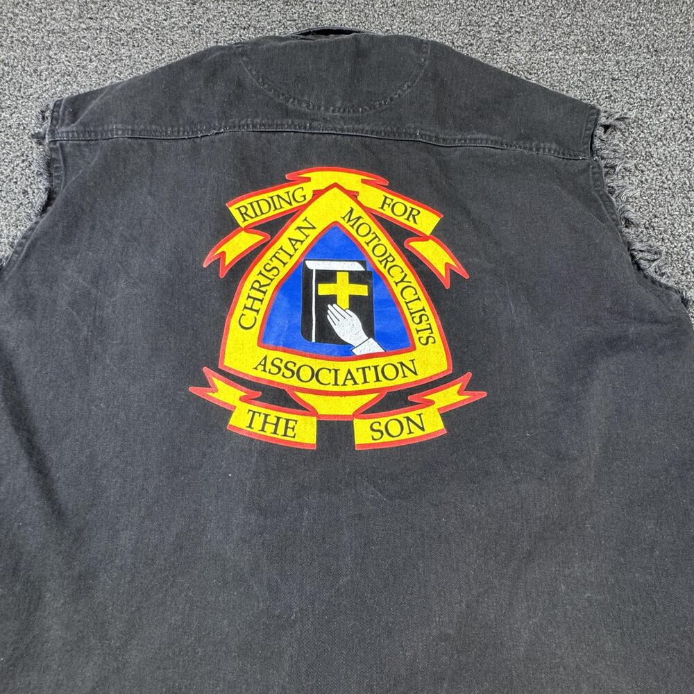 American Biker Vest Mens XL Black Denim Collared Biker Logo Motorcycle Casual